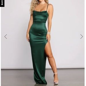 Windsor Lola satin dress hunter green